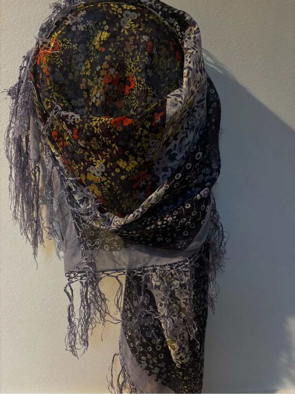 Large floral tassels square scarf